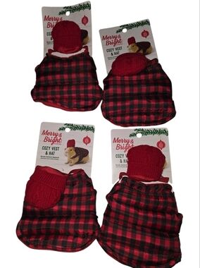Red Plaid Cozy Vest & Hat For Small Animal